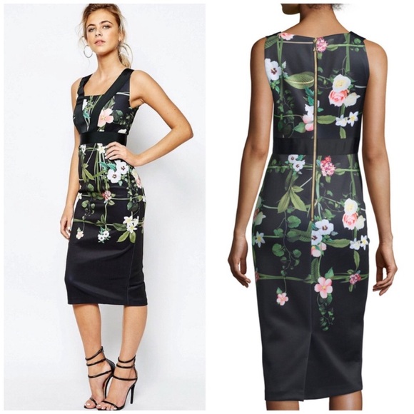 Ted Baker Kacied Secret Trellis Dress Black Floral Sleeveless size 4 Large - Picture 2 of 9